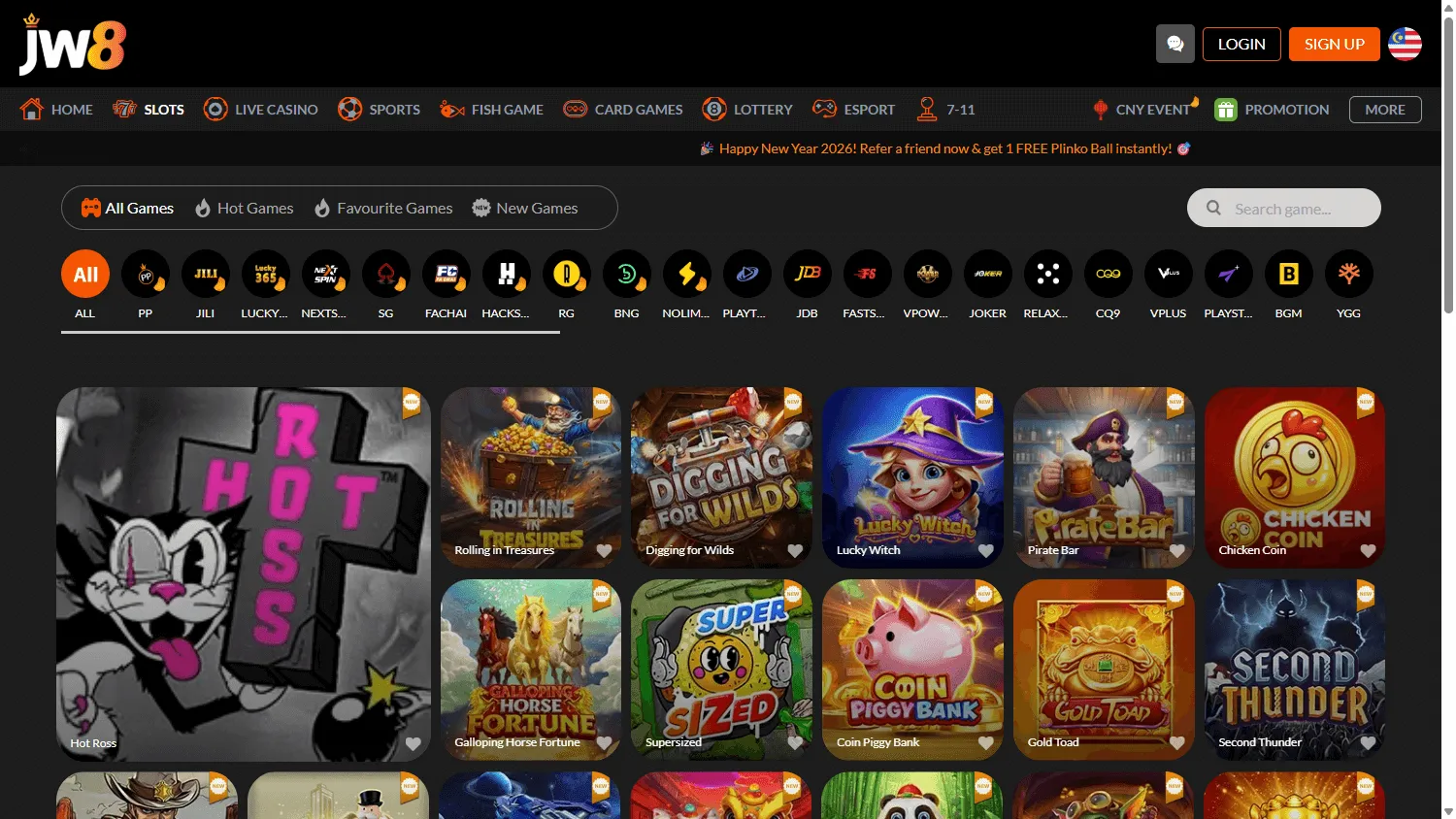 JW8 Casino desktop casino games interface