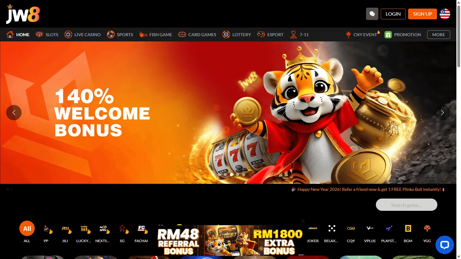 JW8 Casino desktop home interface